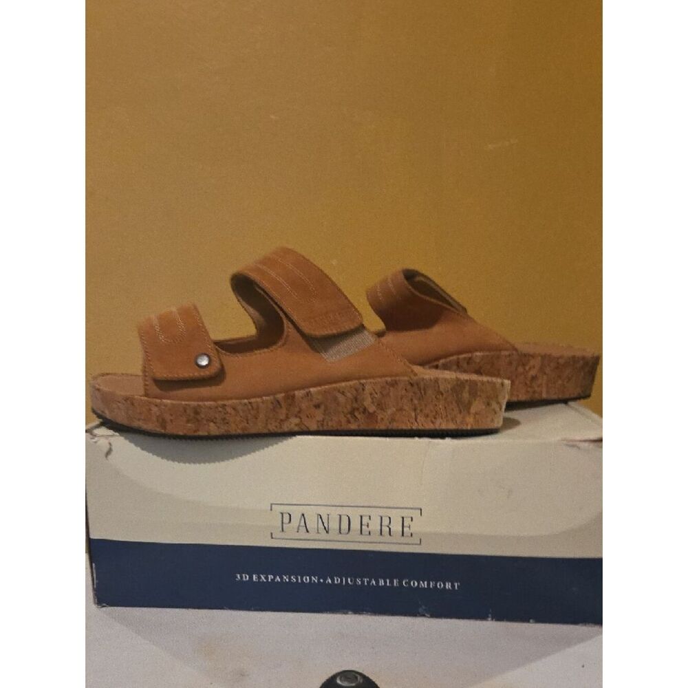 Tan Suede Conga Cork Slide Sandals - Picture 5 of 12
